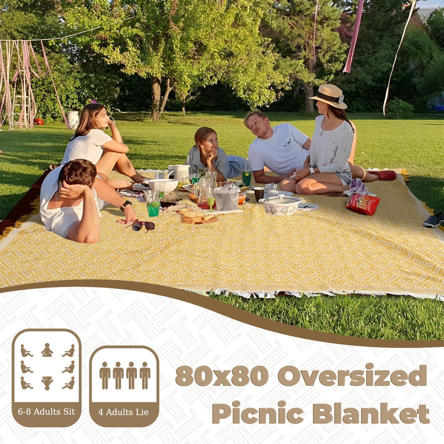 Genovega 2 in 1 Extra Large Rug Outdoor Picnic Blanket Waterproof Woven Boho Mat Giant Beach Towel Travel Essential Yoga Accessories Park Patio Lawn Garden Ground Music Festival Concert Must Have