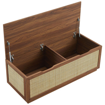 Modway Soma Rattan Storage Bench in Walnut – Faux Cane Flip-Top Low Profile Storage Ottoman for Bedroom, Entryway, or Living Room