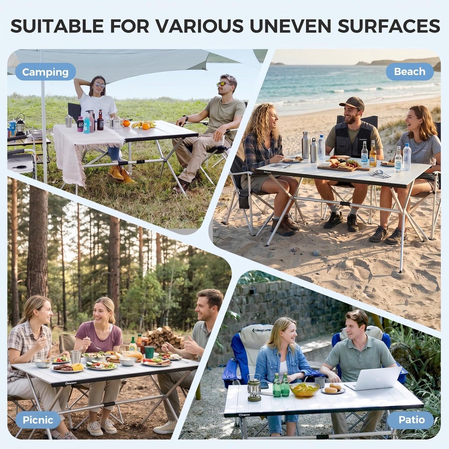 KingCamp Large Folding Camping Table Aluminum Roll Up Table Oversized Camp Table Stable Portable Outdoor Folding Table for Picnic Camping BBQ Backyard Party, 57.4''×31.4'' 6-8 Person,Support 176lbs