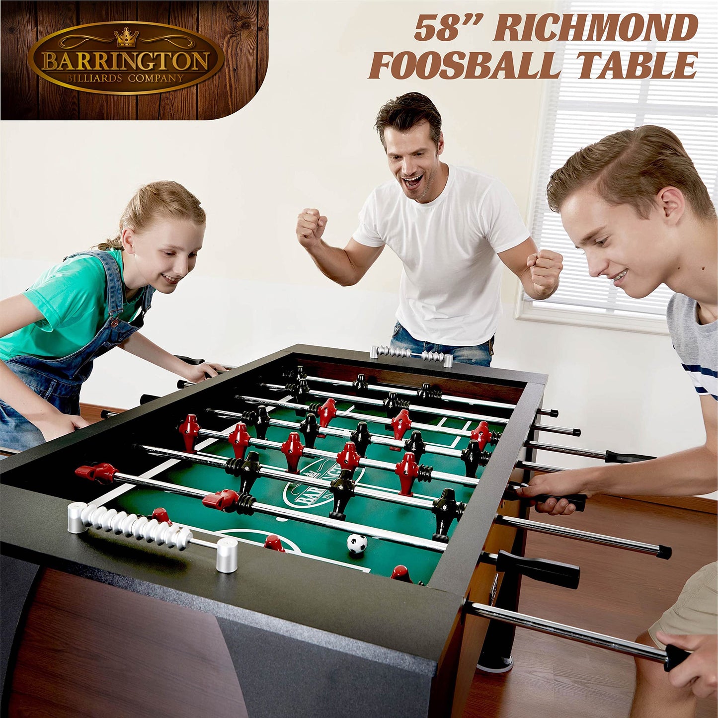 Barrington 58” Richmond Foosball Table Competition Size, Durable and Stylish with Tabletop Sports Soccer Balls, Perfect for Family Game Rooms