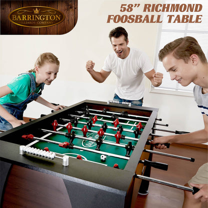 Barrington 58” Richmond Foosball Table Competition Size, Durable and Stylish with Tabletop Sports Soccer Balls, Perfect for Family Game Rooms