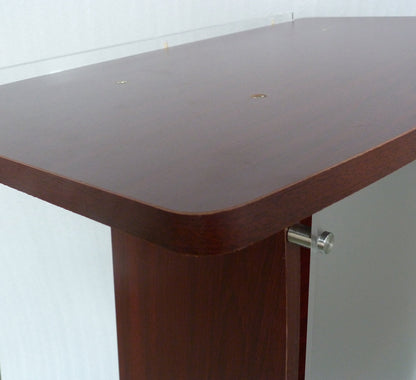 FixtureDisplays® 44.25" Tall Podium for Floor, Curved Frosted Front Acrylic Panel - Red Mahogany 19658