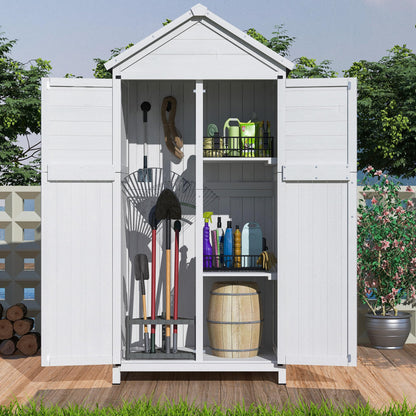 Christopher Knight Home Neapo 67" Outdoor Storage Shed, Spacious Storage Garden Tools Shed, Fire Wood Tall Sheds, Two Open Doors, Wooden Panel Design, Easy Organize Lawn Mowers, Shovels, Pots, White