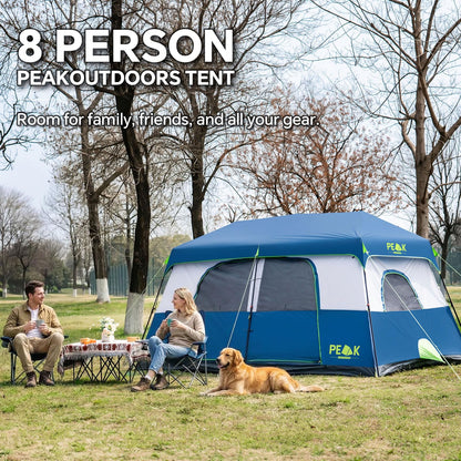 PEAK OUTDOORS Instant Tent 6/8 Person Tents for Camping, 60 Second Easy Setup Portable Camping Cabin Tent with Rainfly, Waterproof Pop Up Tents for Family Camping & Hiking with Expandable Carry Bag