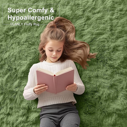 OLANLY 2x8 Soft Fluffy Machine Washable Runner Rug - Aesthetic Indoor Carpet for Bedroom & Hallway | Green