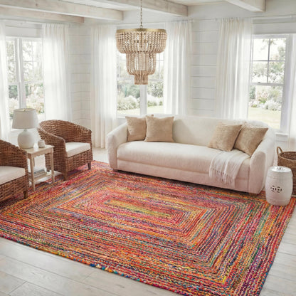 SAFAVIEH Area Rug 11x15 - Cape Cod Collection - Large - Red & Multi, Handmade Jute & Cotton, Woven Braided Design (CAP202A)