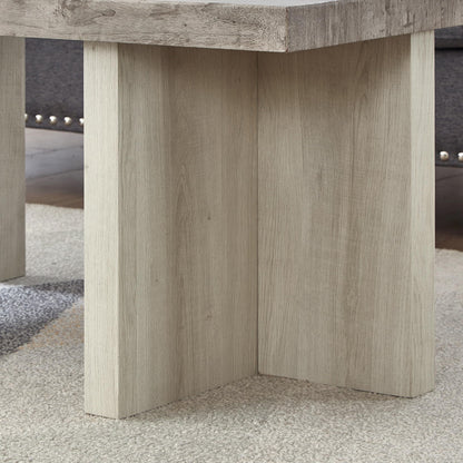 Roundhill Furniture Mchome 3-Piece Coffee Table Set, Coffee Table and Two End Tables, Weathered Gray and Beige