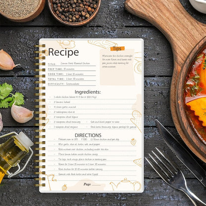 snootion Recipe Book - A5 Personal Blank Recipe Notebook to Write in Your Own Recipes, Spiral Twin-Wire Binding, 100gsm