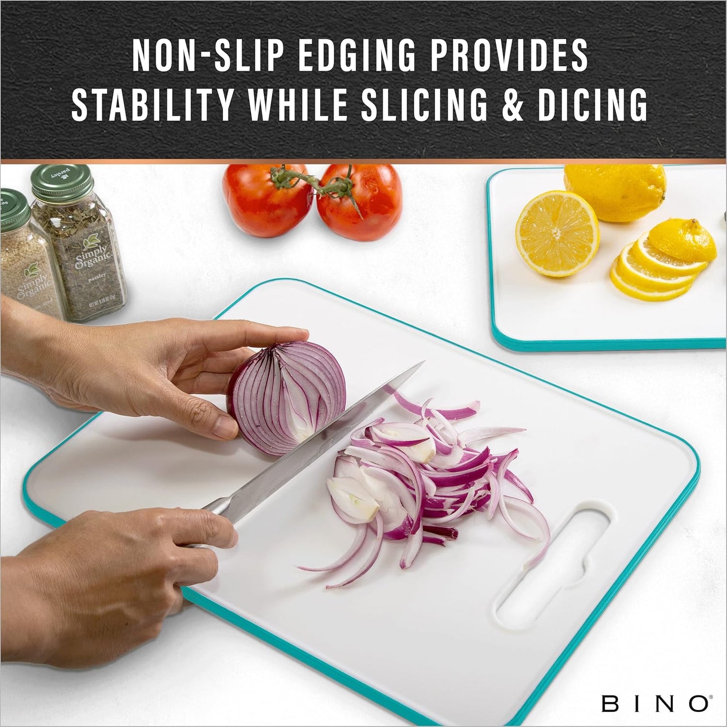 BINO 2-Piece Cutting Board Set - Large, Durable, BPA-Free Plastic, Dual-Sided, Dishwasher Safe, Gray | Home & Kitchen