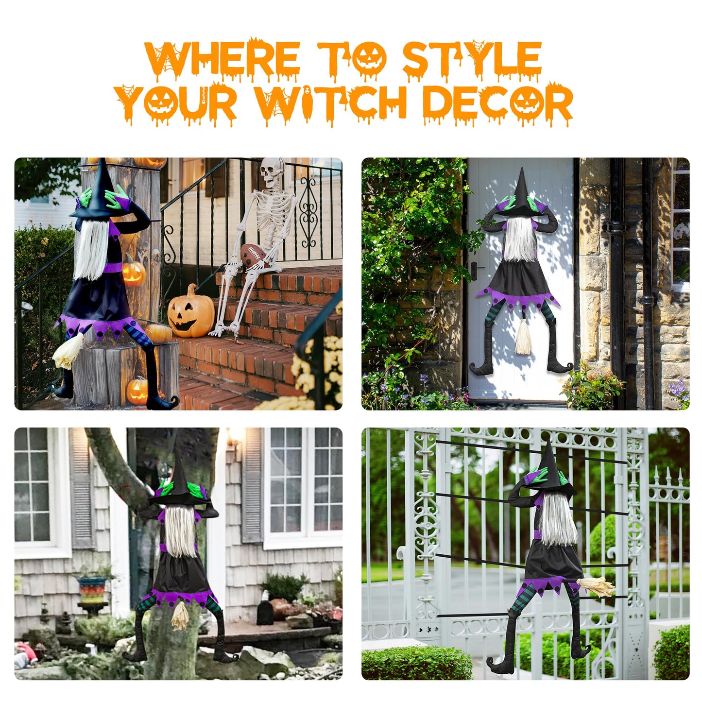 KwenPart 57" Large Flying Crashing Witch Into Tree Halloween Decoration - Funny Head-Clutching Outdoor Hanging Witch with 3D Effect Broom for Yard, Porch, Tree, Fence, Door - Weather-Resistant Decor