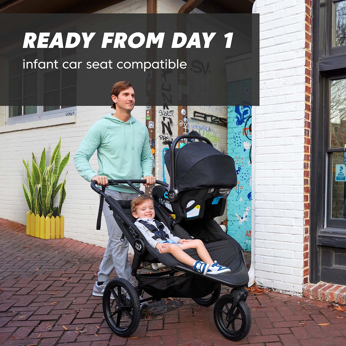 Baby Jogger® Summit X3 Double Jogging Stroller, Side by Side Double Stroller with Smooth Ride for Walking/Jogging, Compact Fold, All-Terrain Air Filled Tires, and All-Wheel Suspension, Midnight Black