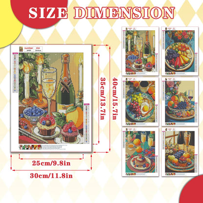 Leatrice 6 Pack Diamond Painting Kits for Adults 5D Diamond Art Kits Gem Dots Paintings Full Drill Beginners Women DIY for Home Kitchen Wall Decor 11.8x15.7 Inches Fruit Breakfast