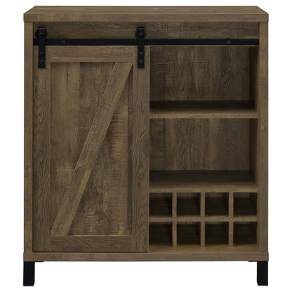 Coaster Home Furnishings Arlington Sliding Barn Door Home Bar Wine Cabinet, Rustic Farmhouse Liquor Cabinet with 3 Shelves, Stemware Rack, and Wine Racks, Oak