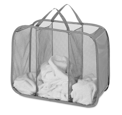Whitmor Mesh Popup Laundry Hamper 3 Compartment Sortable Horizontal Collapsible Laundry Basket for Clothes Laundry Room Bedroom