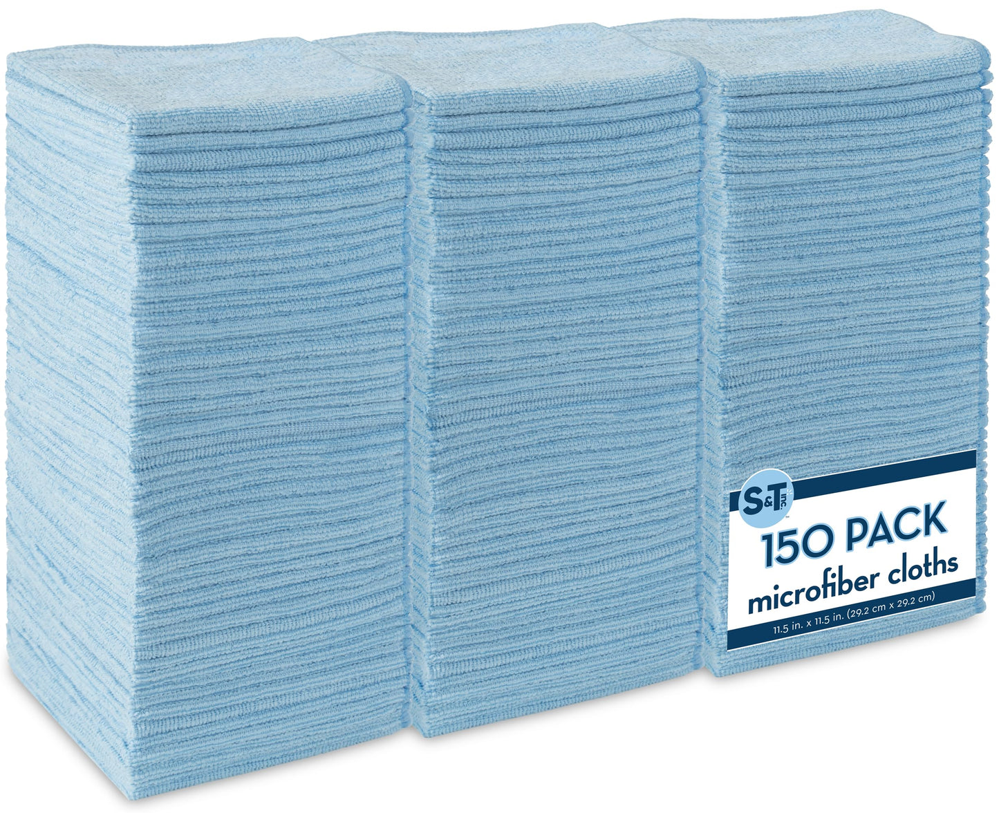 S&T INC. 150 Pack Microfiber Cleaning Cloth, Bulk Towels for Home, Reusable Microfiber Towels for Cars, Cleaning Rags, Light Blue, 11.5 Inches x 11.5 Inches, 150 Count