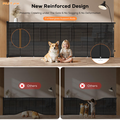 Mutak Retractable Baby Gate for Stairs, 42" Tall X 200" Wide Mesh Dog Gate Indoor, Child Gate for Doorways, Hallways, Deck, Indoor Outdoor Pet Baby Safety Essentials for Home, Black