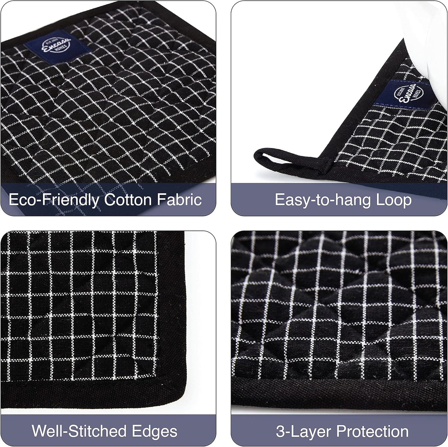 Encasa Homes 8 inches Oven Microwave Potholders (2 pc Set) - Heat Resistant for Kitchen Cooking & Baking