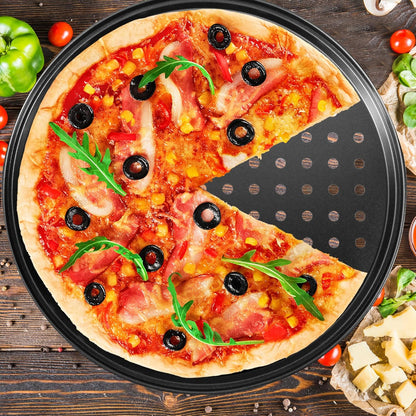 Pizza Steel Pan for Oven, 12 Inch Nonstick Round Pizza Baking Sheet, Perforated Carbon Steel Pizza Bakeware