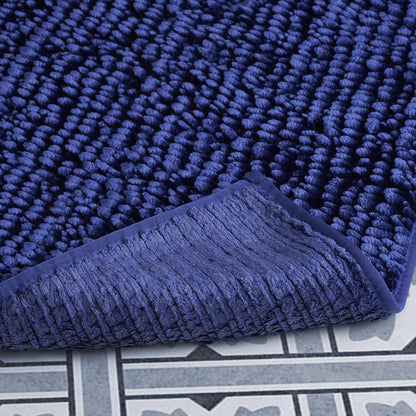 Laura Ashley Butter Chenille Bath Rug, Absorbent Shaggy Non-Slip Bathroom Mat - 2 Piece Navy