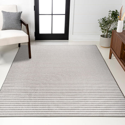 3x5, (SCN102D-3) JONATHAN Y Aarhus High-Low Striped Indoor/Outdoor Area Rug Gray/Ivory, Minimalist Geometric, Classic