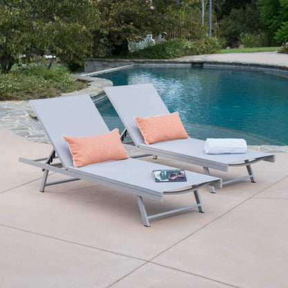GDFStudio Allen Outdoor Gry Mesh Chaise Lounge with Aluminum Frame (Set of 2)