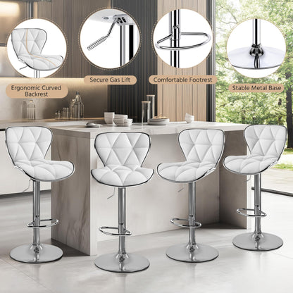 Yaheetech Bar Stools Leather Set of 4, Adjustable Shell Back Barstools with Footrest, Counter Height Bar Chairs with Back for Kitchen Island, White