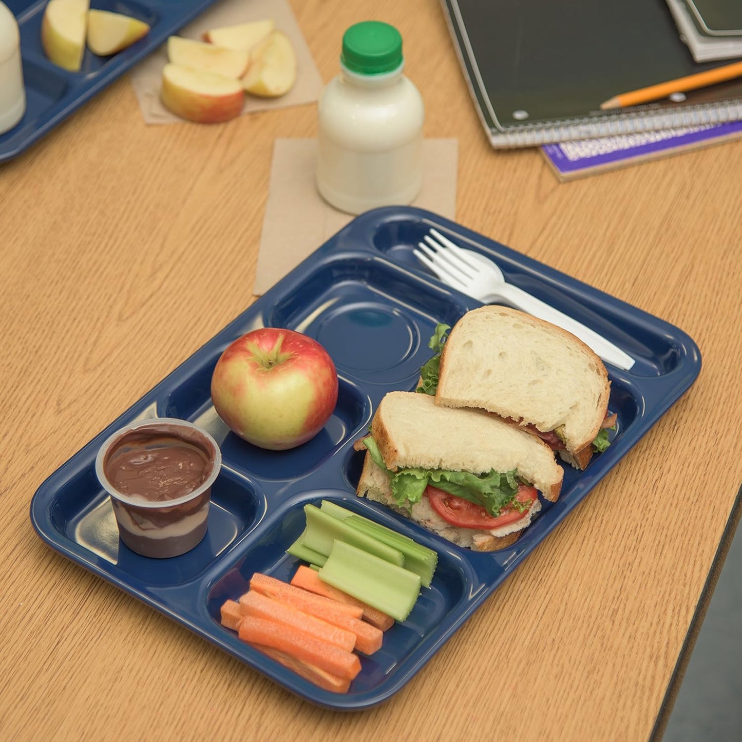 Carlisle FoodService Products Right Hand Melamine Tray - 6-Compartment, 14.5" x 10", Dark Blue