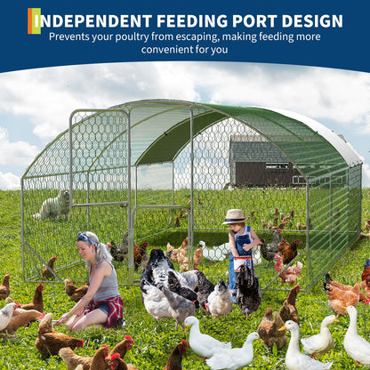Large Metal Chicken Coop, Chicken Runs for Yard with Cover, Large Chicken Run with Double Door and Upgrade Tri-Supporting, for Outdoor Farm Yard (9.8'L x 19.7'W x 6.6'H)