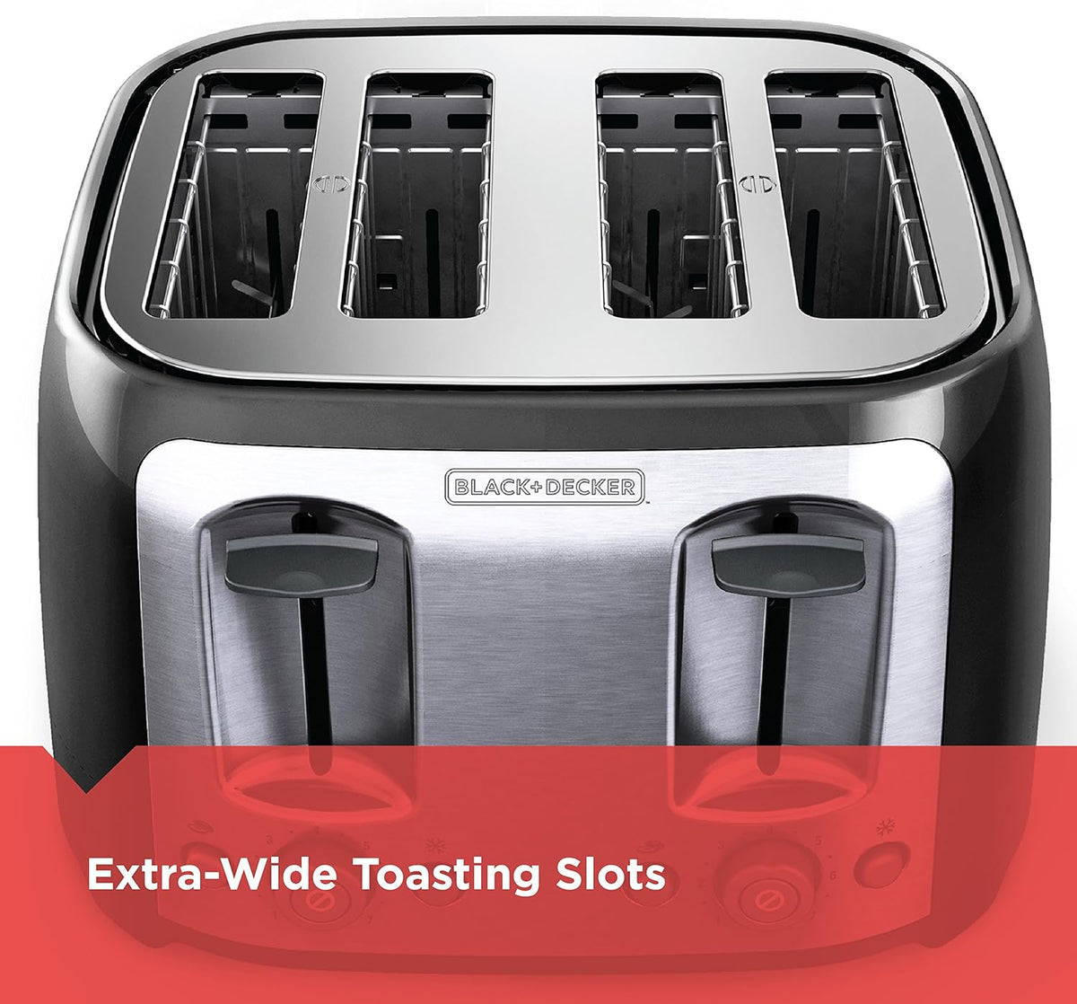 BLACK+DECKER 4-Slice Toaster - Extra Wide Slots, 7 Shade Settings, 1400 Watts, Bagel & Frozen Functions