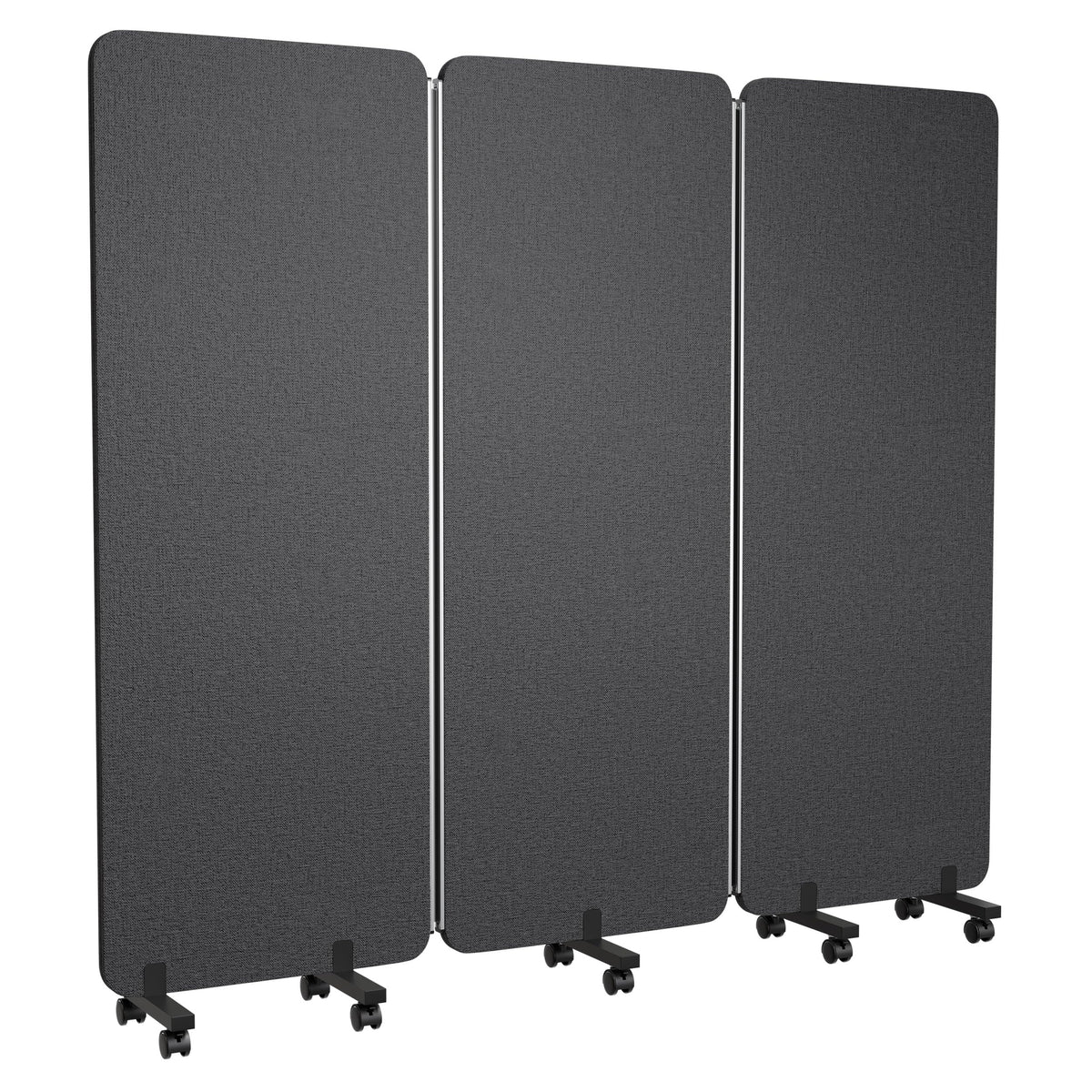 KERRAM 3 Panel Foldable Office Partitions, Mobile Cubicle Wall with Wheels, 71 x 66 Inch Noise Cancelling & Sound Proof Room Dividers Partition Wall, Aluminum Frame Dark Gray
