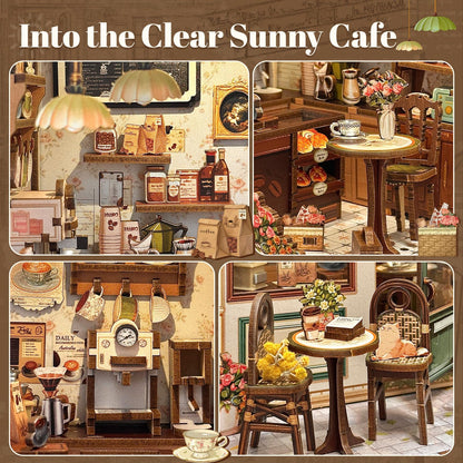 Fsolis Book Nook Kit - 3D Wooden Puzzles for Adults DIY Miniature Coffee House Booknook Gifts for Women Puzzle Lovers (Sunny Cafe)