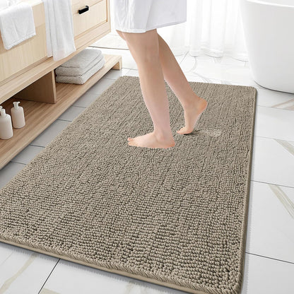 OLANLY Large Bathroom Rugs - Extra Soft Chenille Bath Mats | Quick Dry, Machine Washable, Warm Taupe 59x35