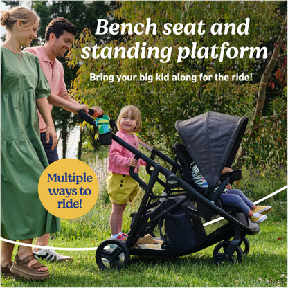 Graco Ready2Grow LX 2.0 Double Stroller, Twin Baby Stroller Features Bench Seat and Standing Platform Options, Compact Fold Perfect for Baby Travel, Clark