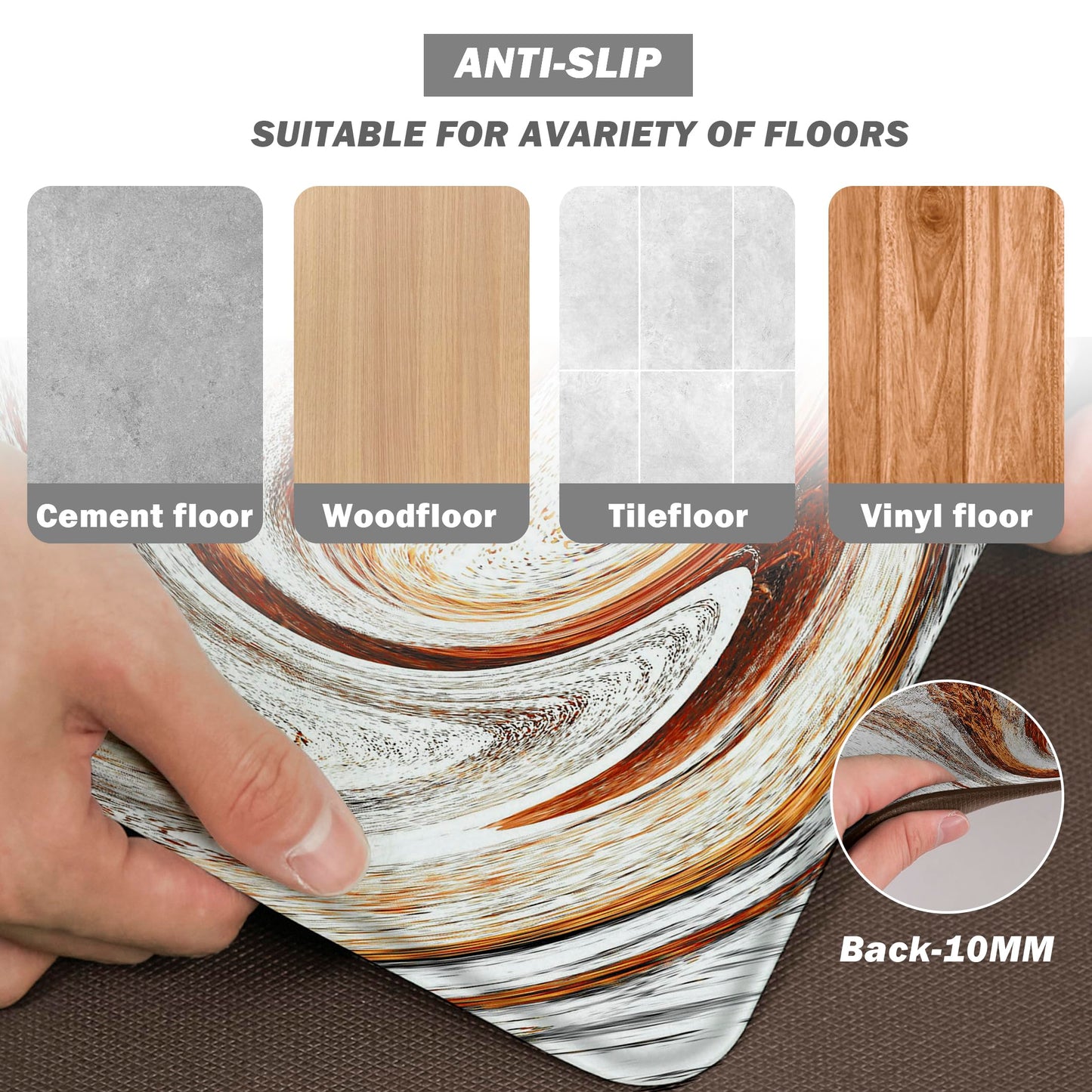 tubeamin Kitchen Mats for Floor Anti Fatigue Floor Marble Cushioned Memory Foam Non Slip PVC Leather Padded Comfort Standing Rugs Set of 2, 17.3x28+17.3x47 Inch,0.4 Inch Thick
