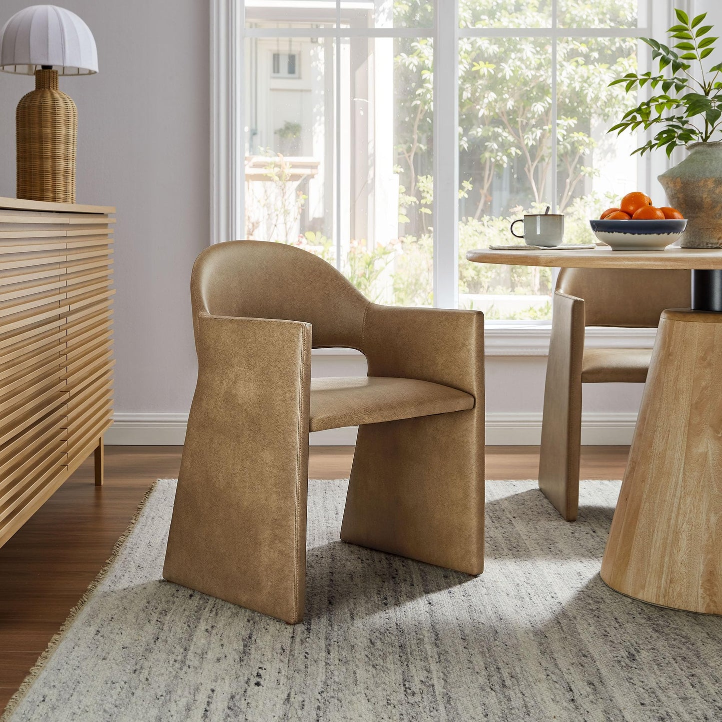 Modway Talia Vegan Leather Dining Armchair in Toast