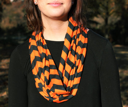 Tradition Scarves Orange & Black Chevron Infinity Scarf - Halloween Scarf
