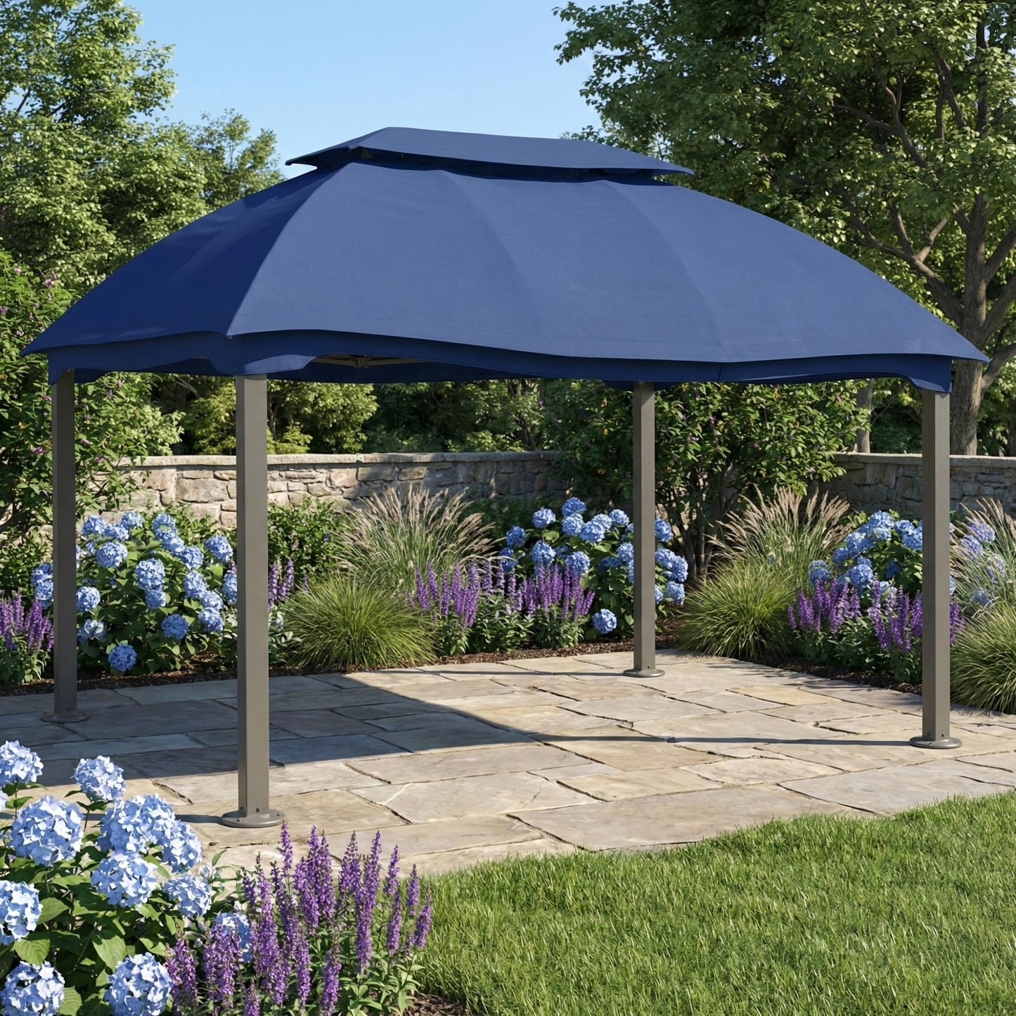 Garden Winds Reinforced RipLock 350 Replacement Canopy Top Cover Compatible with Domed 10’ x 13’ Gazebo Models L-GZ822PCO, D-GZ822PCO - True Navy