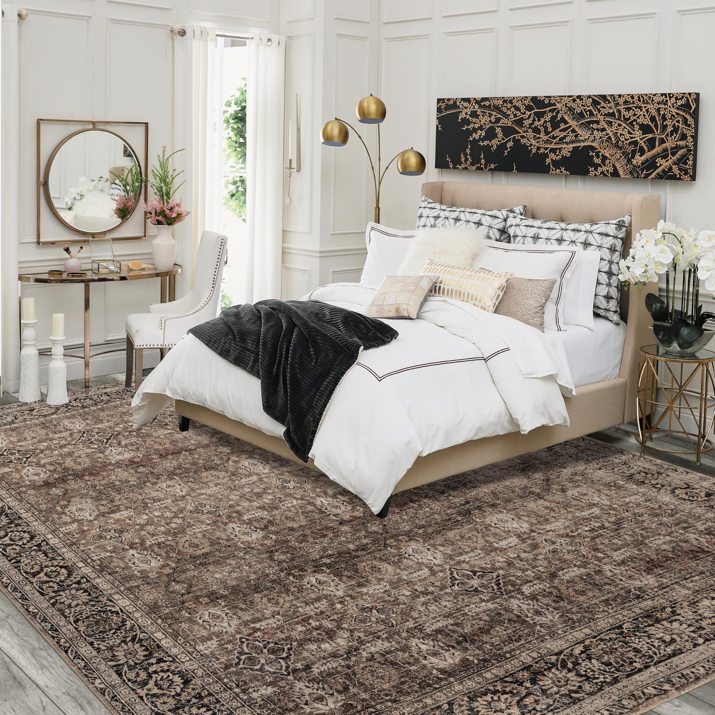 ARTWEAVER 10x14 Extra Large Area Rug for Living Room, Dining Room, Bedroom Home Office-Washable Non-Slip Vintage Floral Soft Non-Shedding Distressed Faux Wool Large Area Rugs (Brown, 10'x14')