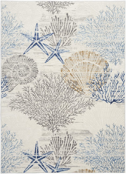 Nourison Home Pompeii Ivory Grey Blue 4' x 6' Area Rug - Easy Clean, Non Shedding, Bed Room, Living Room, Dining Room, Kitchen (4' x 6')