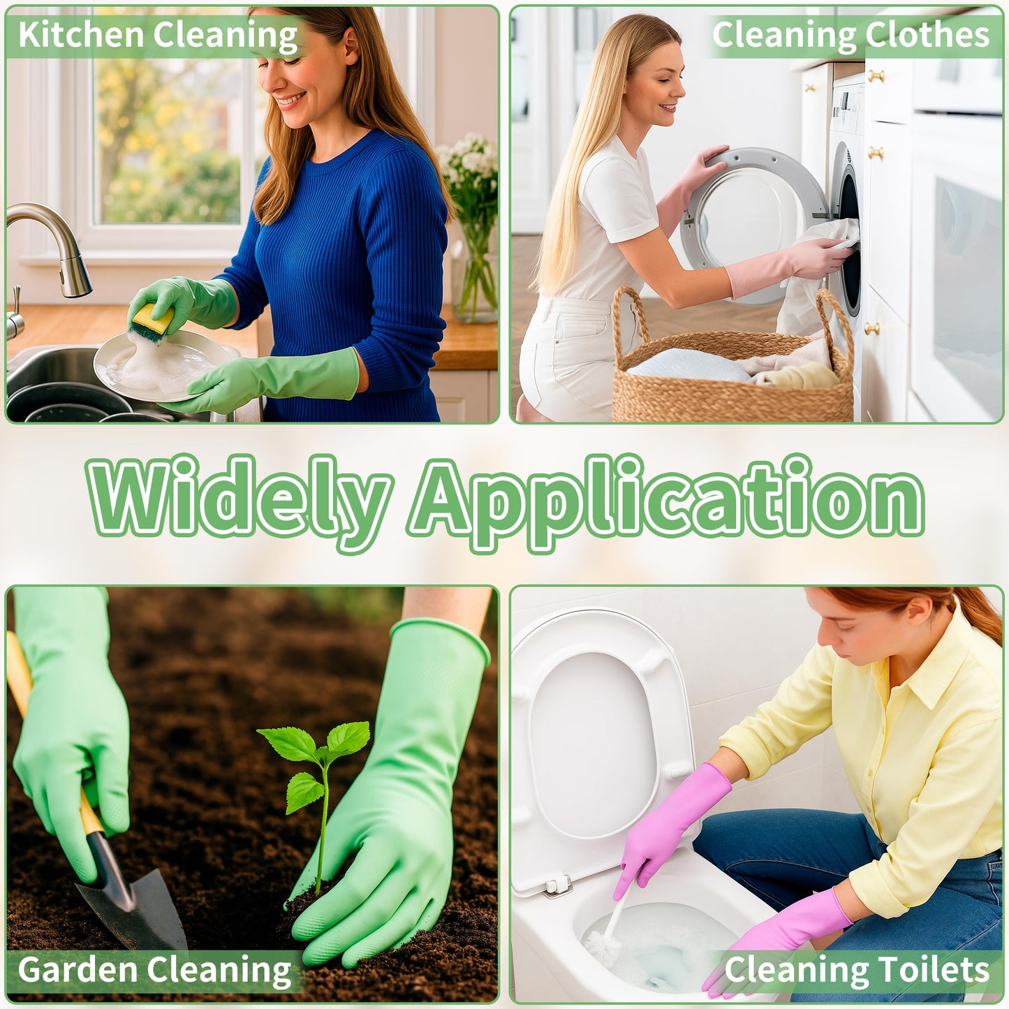 HUGROSE Dishwashing Gloves, 9 Pairs Reusable Medium Kitchen Gloves, Wear-Resistant Natural Latex with Non-Slip Palm, Flocked Liners for Better Grip, Soft Comfort for Garden, Toilets