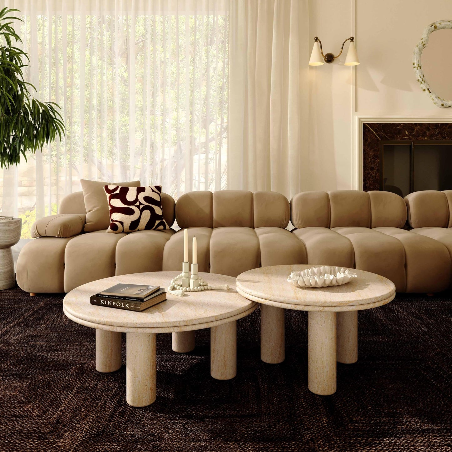 Tov Furniture Amora Faux Travertine 32" Round Accent Table
