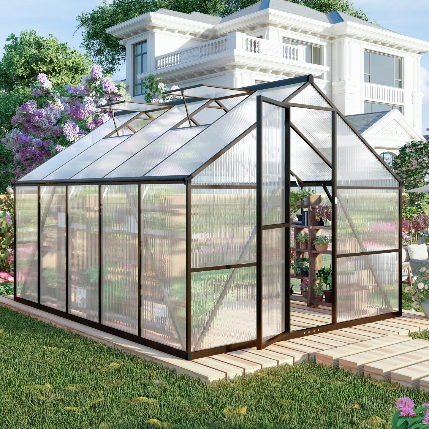 8X 10 FT Greenhouses for Outdoors, Polycarbonate Greenhouse with PC Panels, Greenhouses for Outdoors for Yard, Garden, Hobby, Dark Gray
