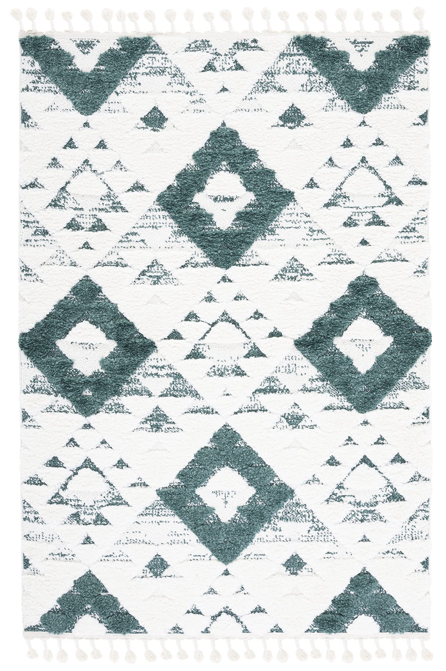 SAFAVIEH Area Rug 8x10 - Moroccan Tassel Shag Collection - Large - Green & Ivory, Non-Shedding & Easy to Clean, Plush High-Low Texture, Ideal for Living Room, Bedroom, Dining Space (MTS688Y)