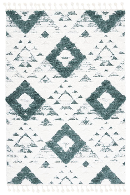 SAFAVIEH Area Rug 8x10 - Moroccan Tassel Shag Collection - Large - Green & Ivory, Non-Shedding & Easy to Clean, Plush High-Low Texture, Ideal for Living Room, Bedroom, Dining Space (MTS688Y)