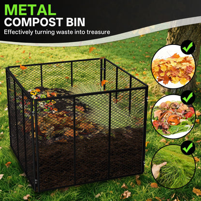 Large Compost Bin, 172 Gallon Metal Wire Mesh Composter for Outdoor, Waterproof Composting Bin with Rust-Proof Coating, Easy Assembly Compost Bin for Garden, Yard, Kitchen Waste, Leaves, 37x37x30 in