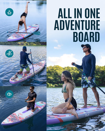 ZLX 11'6" Extra Wide Inflatable Paddle Board with Seat, Touring Stand Up Paddleboard, Fast Long-Distance SUP, Stable Center Fin, Portable Backpack & Accessories for Adults, 500lb/3 People/Family