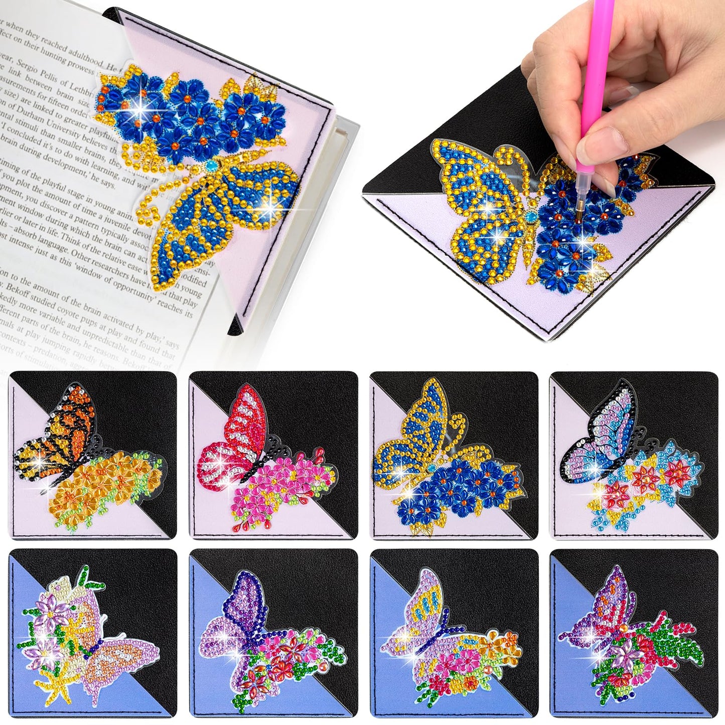 WIVICO 8 pcs Diamond Painting Bookmarks, DIY Diamond Art Kits for Adults, Book Corner - Protecting Bookmark Craft Supplies Kits for Book Lovers (Butterfly)