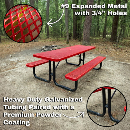 6' Rectangular Heavy-Duty Expanded Metal Dark Blue Picnic Table