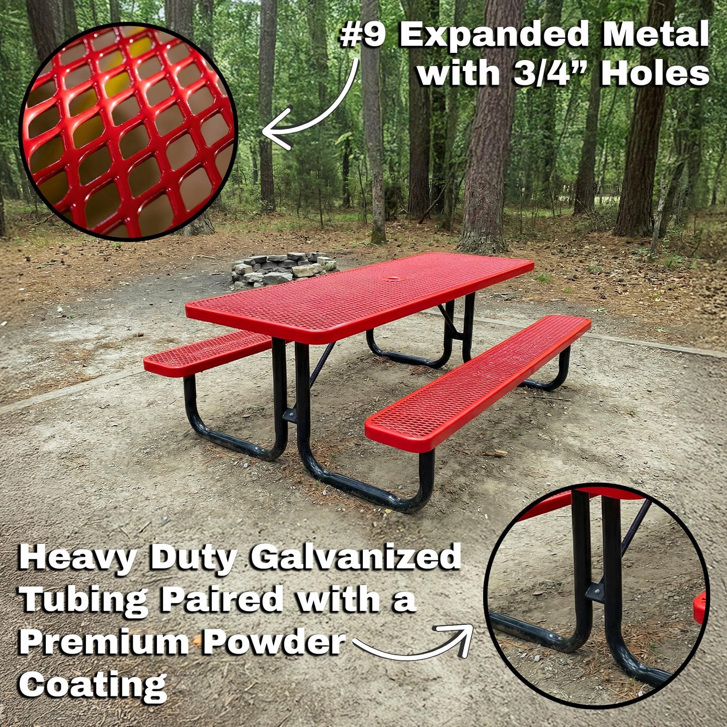 6' Rectangular Heavy-Duty Expanded Metal Green Picnic Table