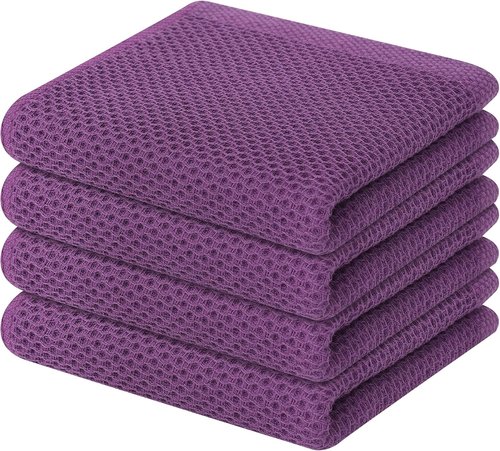 Homaxy 100% Cotton Waffle Weave Dish Towels - Ultra Soft & Absorbent, Quick Drying | 13 x 28 Inches, 4-Pack, Purple